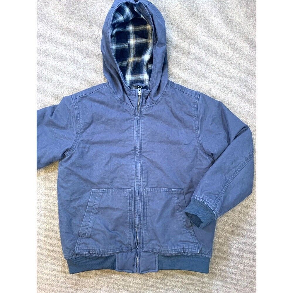 Old Navy Jacket Boys L 10/12 Canvas Flannel Lined Cotton Hooded Utility Workwear